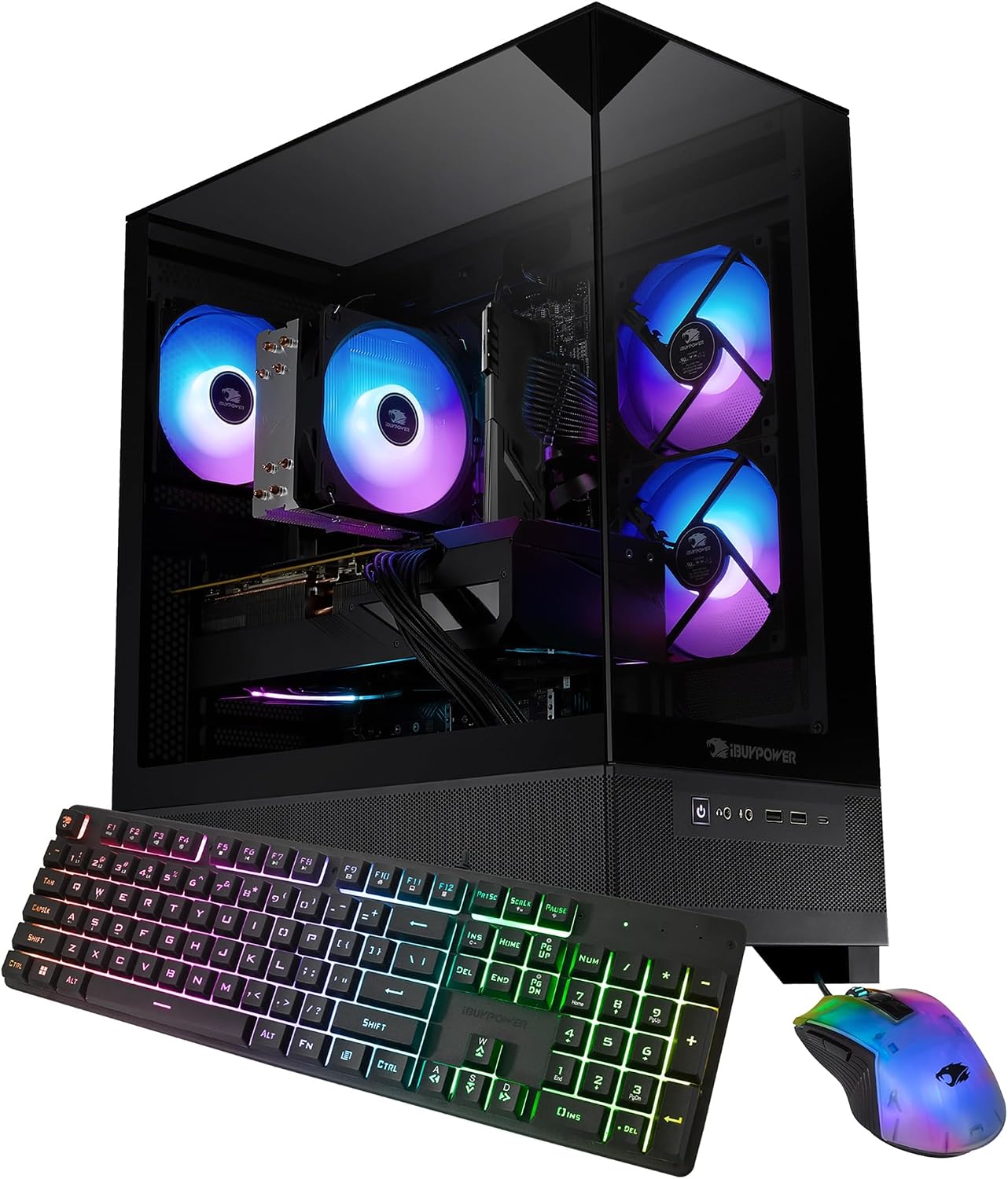 Official Amazon listing image of the iBUYPOWER Element SE desktop with keyboard and mouse